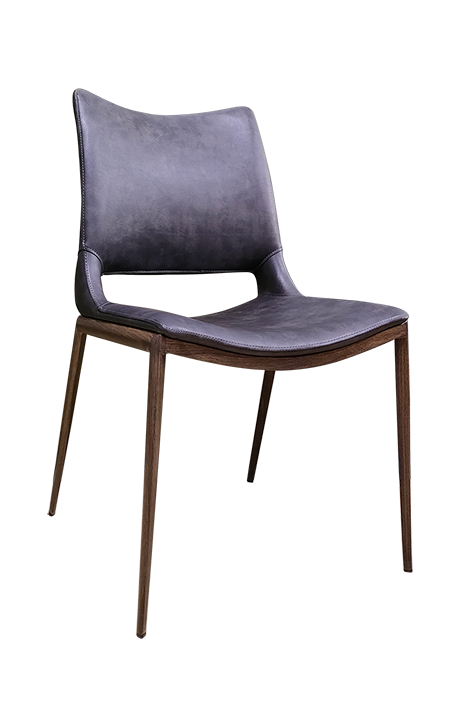 Wood Grain Metal Chair w/ Black Vinyl Seat & Back