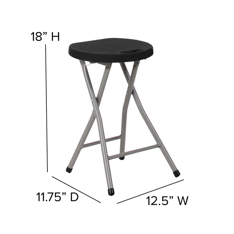 Micah 2 Pack Foldable Stool with Black Plastic Seat and Titanium Gray Frame