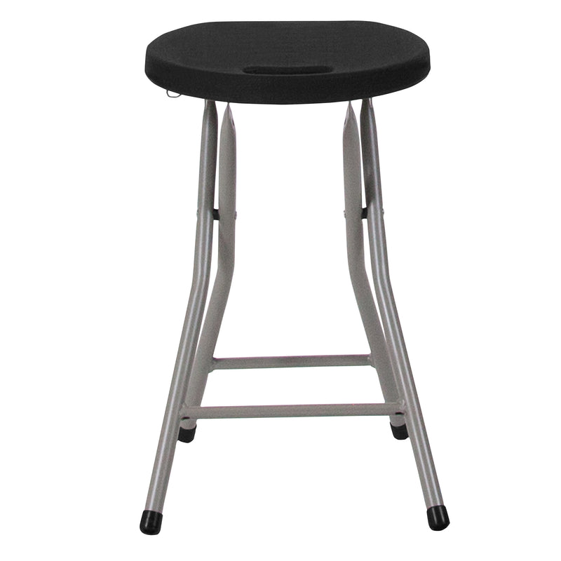 Micah 2 Pack Foldable Stool with Black Plastic Seat and Titanium Gray Frame