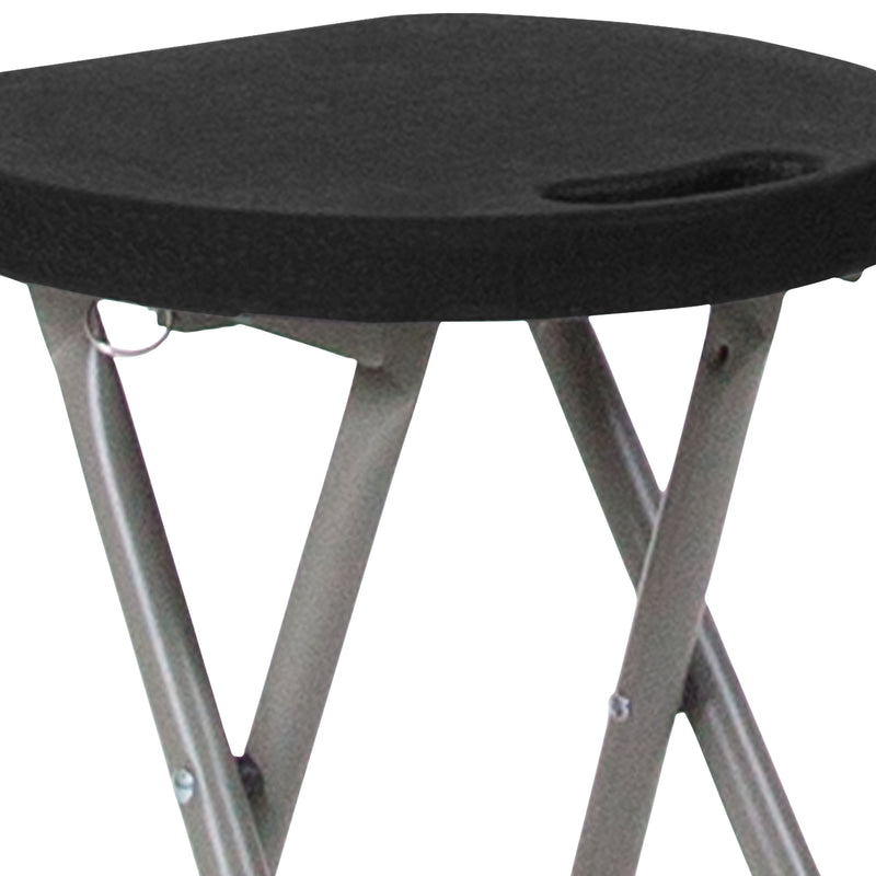 Micah 2 Pack Foldable Stool with Black Plastic Seat and Titanium Gray Frame