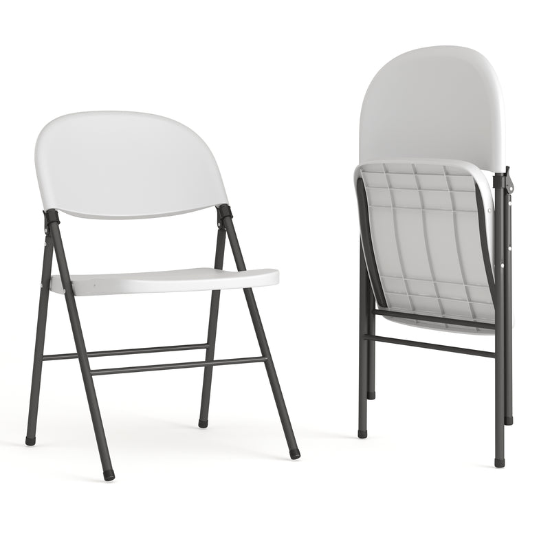 2 Pack HERCULES Series 330 lb. Capacity Granite White Plastic Folding Chair with Charcoal Frame