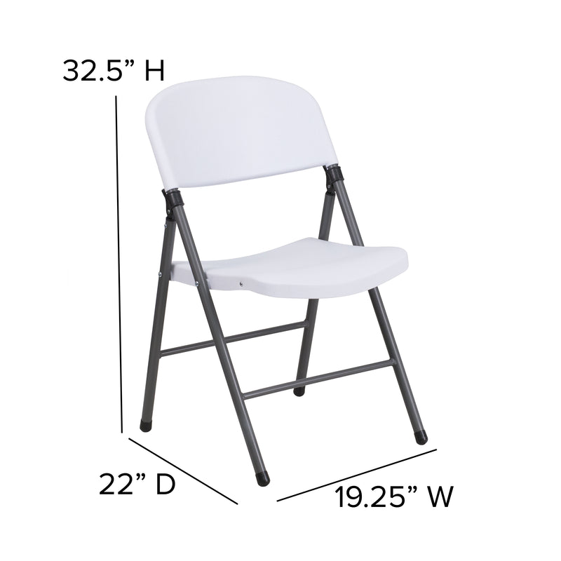 2 Pack HERCULES Series 330 lb. Capacity Granite White Plastic Folding Chair with Charcoal Frame
