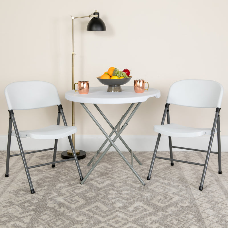2 Pack HERCULES Series 330 lb. Capacity Granite White Plastic Folding Chair with Charcoal Frame