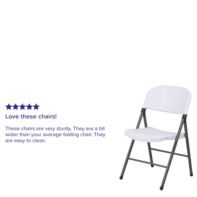 2 Pack HERCULES Series 330 lb. Capacity Granite White Plastic Folding Chair with Charcoal Frame