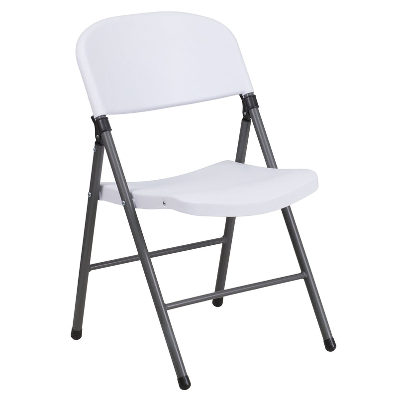 2 Pack HERCULES Series 330 lb. Capacity Granite White Plastic Folding Chair with Charcoal Frame