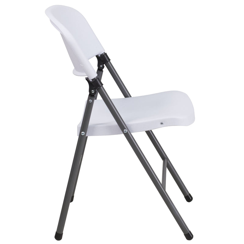 2 Pack HERCULES Series 330 lb. Capacity Granite White Plastic Folding Chair with Charcoal Frame