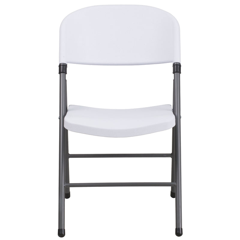 2 Pack HERCULES Series 330 lb. Capacity Granite White Plastic Folding Chair with Charcoal Frame