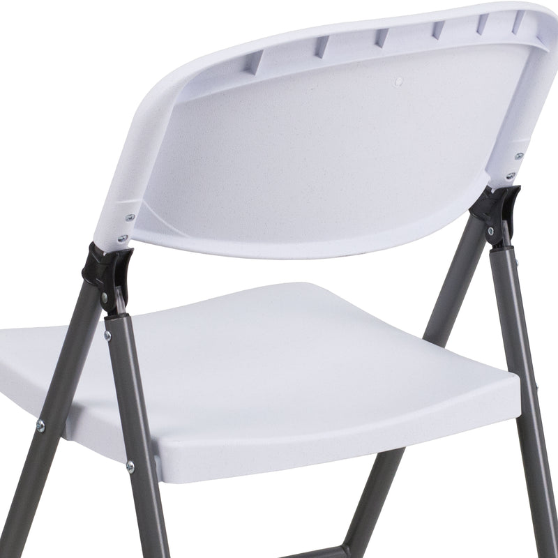 2 Pack HERCULES Series 330 lb. Capacity Granite White Plastic Folding Chair with Charcoal Frame