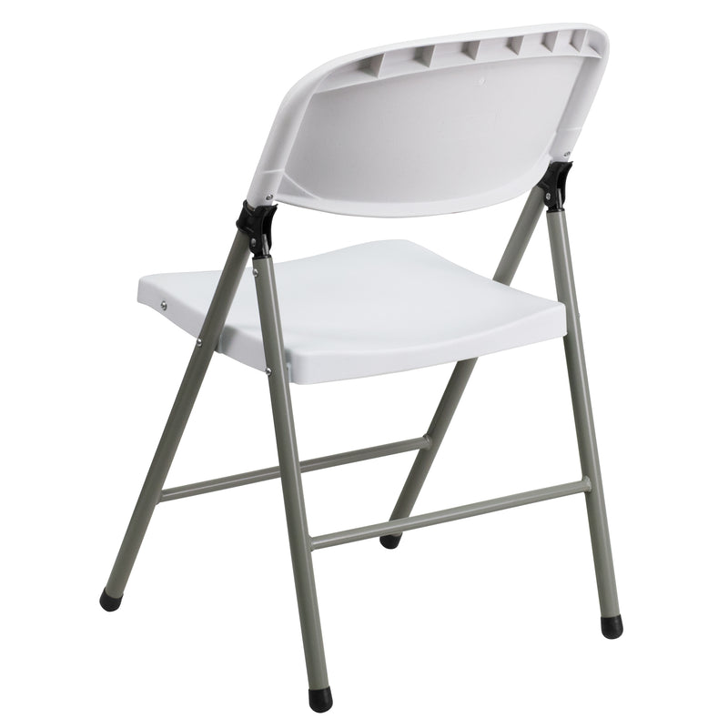 HERCULES Series White Plastic Folding Chairs | Set of 2 Lightweight Folding Chairs with Gray Frame