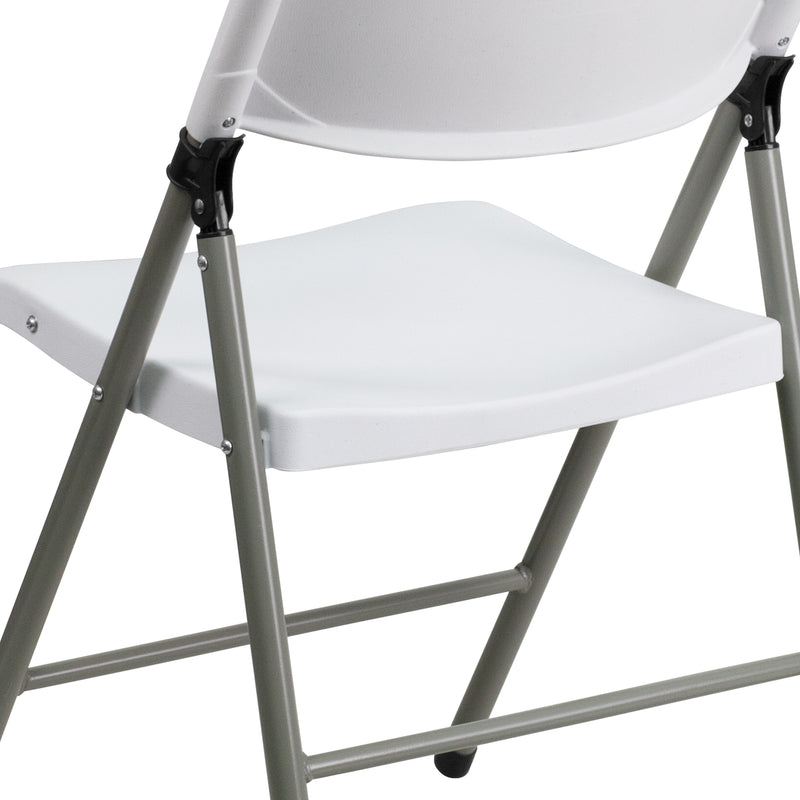 HERCULES Series White Plastic Folding Chairs | Set of 2 Lightweight Folding Chairs with Gray Frame