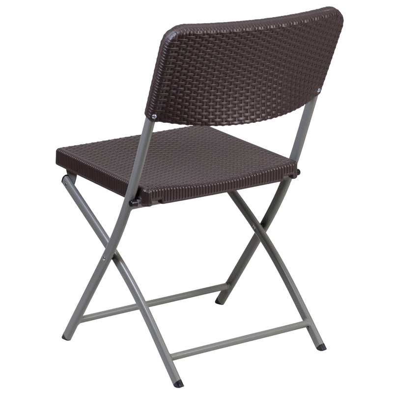 2 Pack HERCULES Series Brown Rattan Plastic Folding Chair with Gray Frame