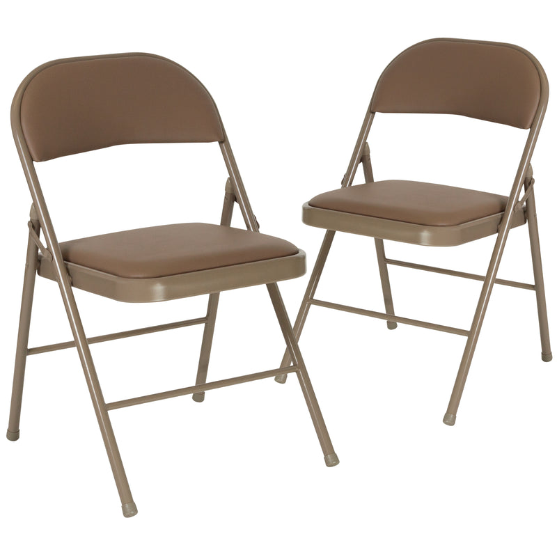 2 Pack HERCULES Series Double Braced Beige Vinyl Folding Chair