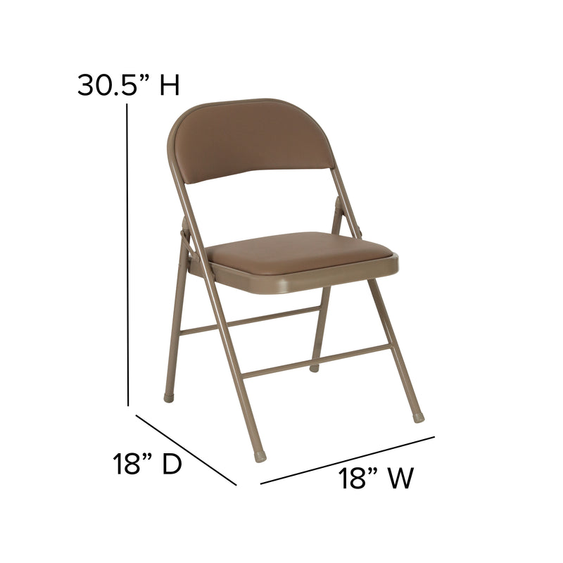 2 Pack HERCULES Series Double Braced Beige Vinyl Folding Chair