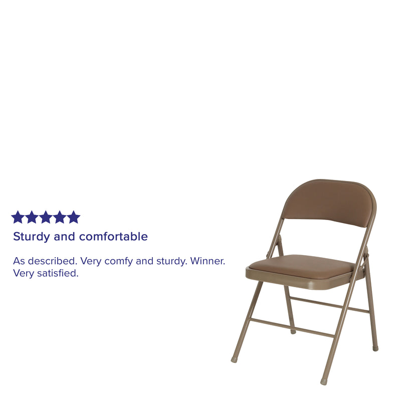 2 Pack HERCULES Series Double Braced Beige Vinyl Folding Chair