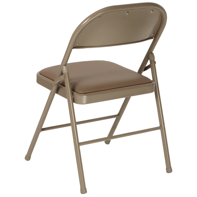 2 Pack HERCULES Series Double Braced Beige Vinyl Folding Chair