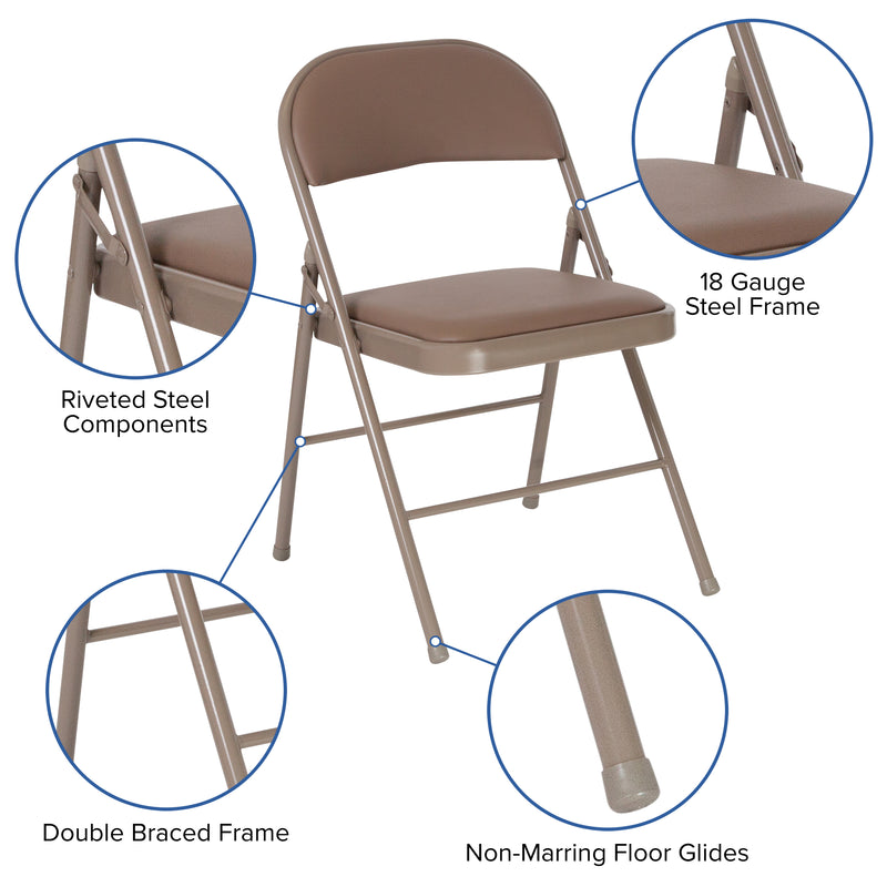 2 Pack HERCULES Series Double Braced Beige Vinyl Folding Chair