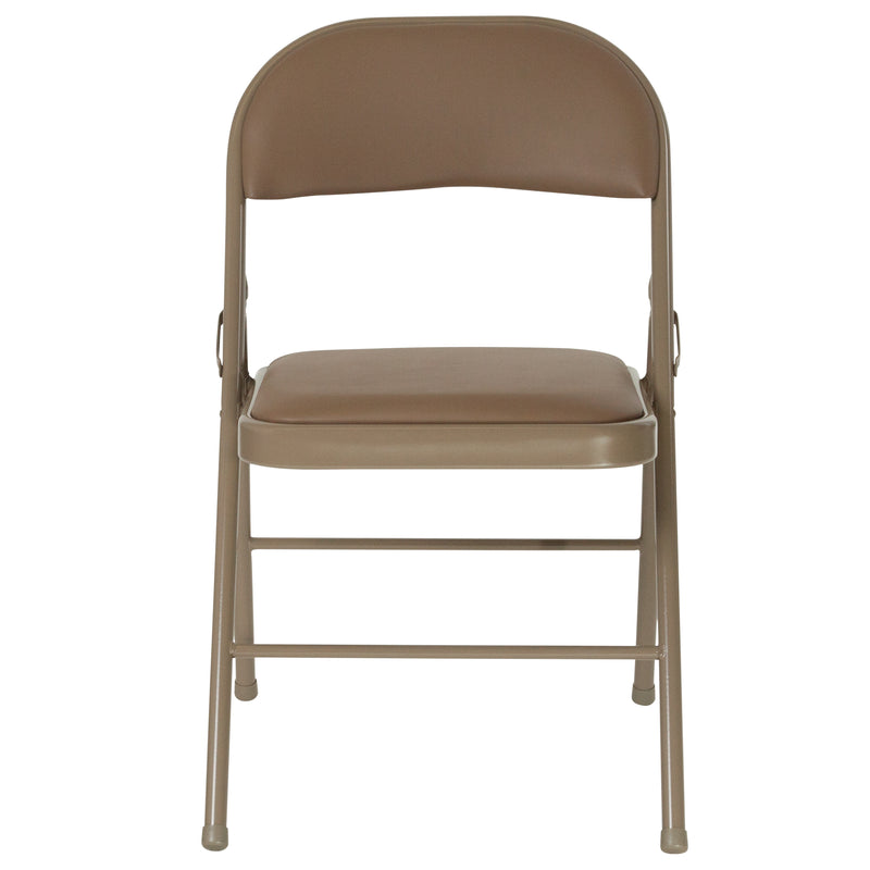2 Pack HERCULES Series Double Braced Beige Vinyl Folding Chair