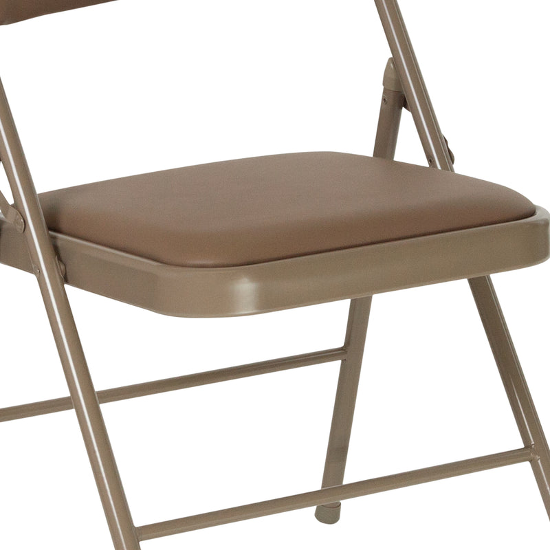 2 Pack HERCULES Series Double Braced Beige Vinyl Folding Chair