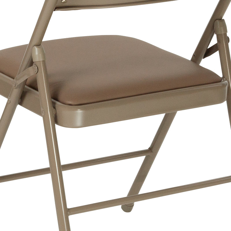 2 Pack HERCULES Series Double Braced Beige Vinyl Folding Chair