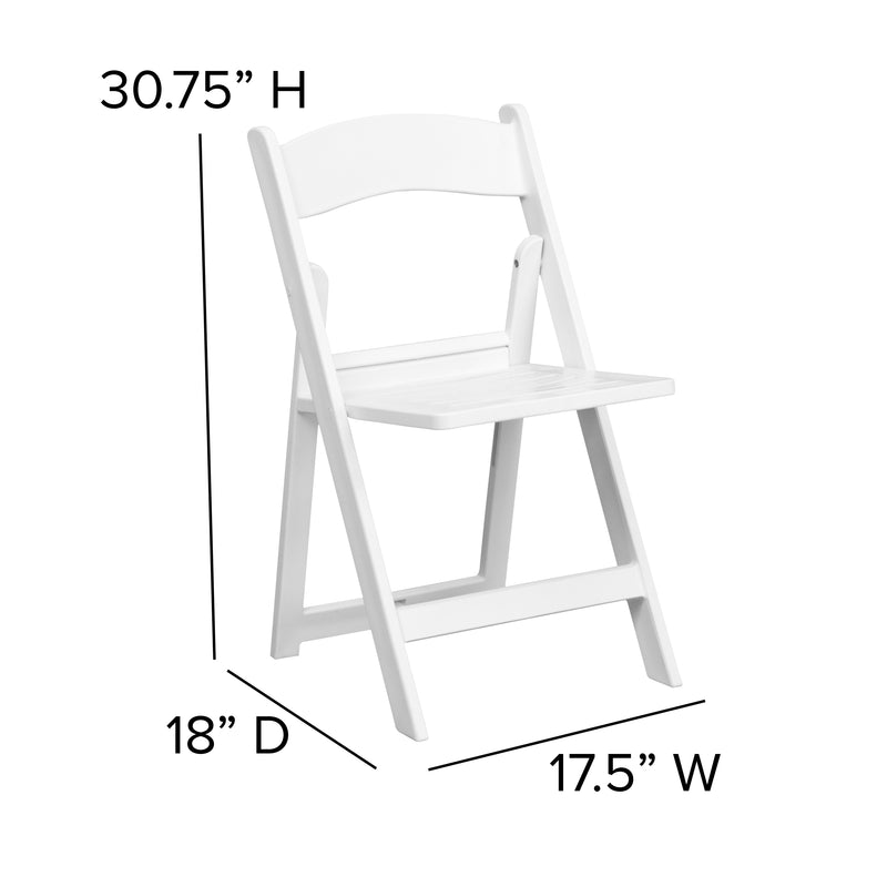 2 Pack HERCULES Series 800 lb. Capacity White Resin Folding Chair with Slatted Seat