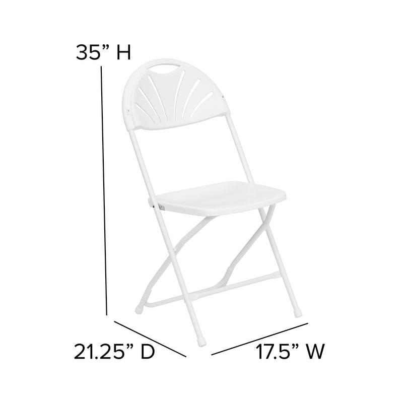 2 Pack HERCULES Series 650 lb. Capacity White Plastic Fan Back Folding Chair
