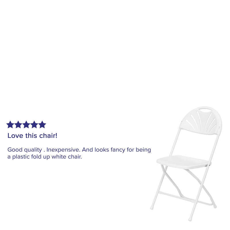 2 Pack HERCULES Series 650 lb. Capacity White Plastic Fan Back Folding Chair