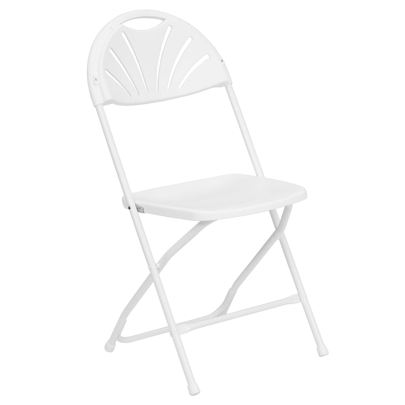 2 Pack HERCULES Series 650 lb. Capacity White Plastic Fan Back Folding Chair