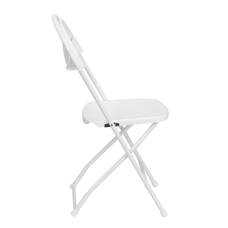 2 Pack HERCULES Series 650 lb. Capacity White Plastic Fan Back Folding Chair