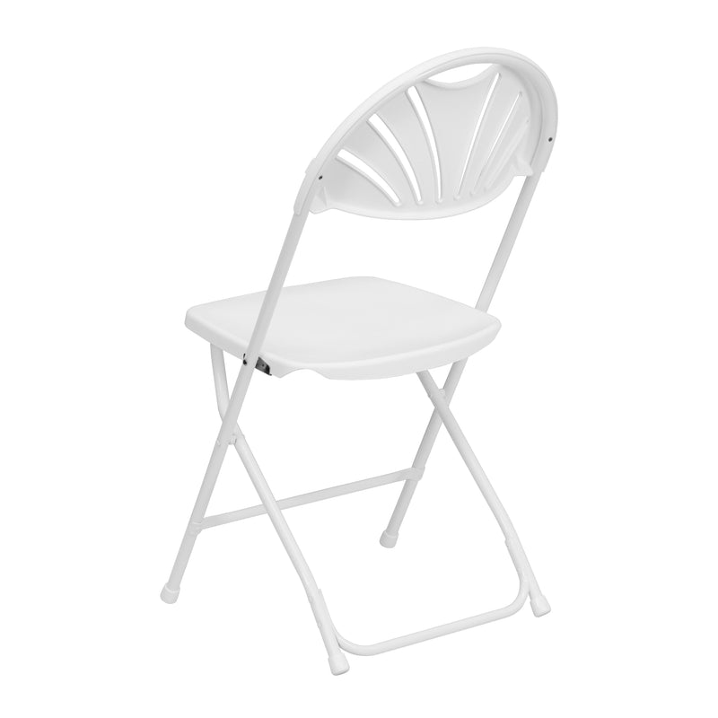 2 Pack HERCULES Series 650 lb. Capacity White Plastic Fan Back Folding Chair