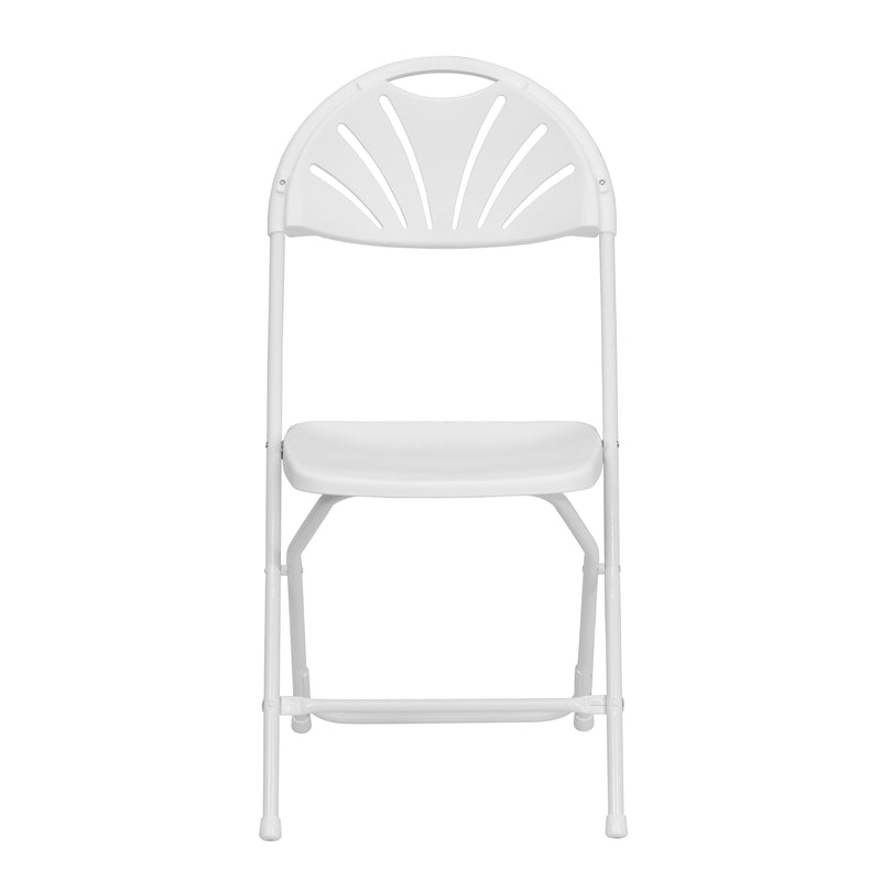2 Pack HERCULES Series 650 lb. Capacity White Plastic Fan Back Folding Chair