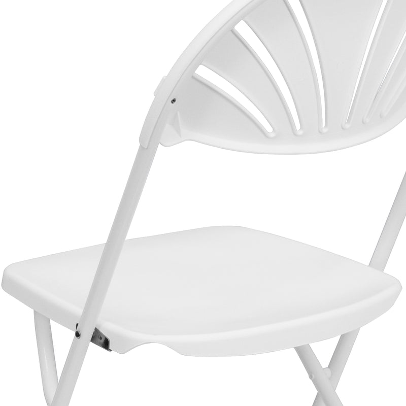 2 Pack HERCULES Series 650 lb. Capacity White Plastic Fan Back Folding Chair