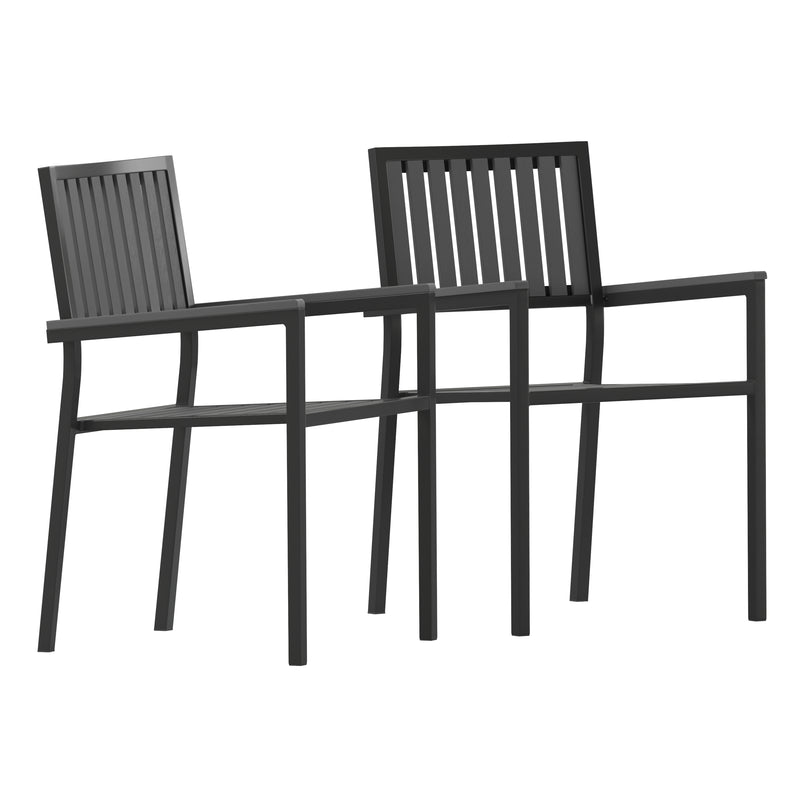 Harris Set of 2 Commercial Indoor/Outdoor Stacking Club Chairs with Black Poly Resin Slatted Backs and Seats