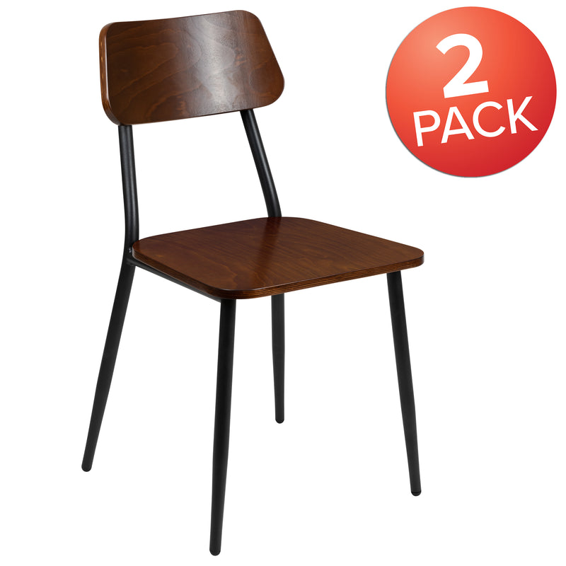 Lincoln Stackable Industrial Dining Chair with Gunmetal Steel Frame and Rustic Wood Seat, Set of 2