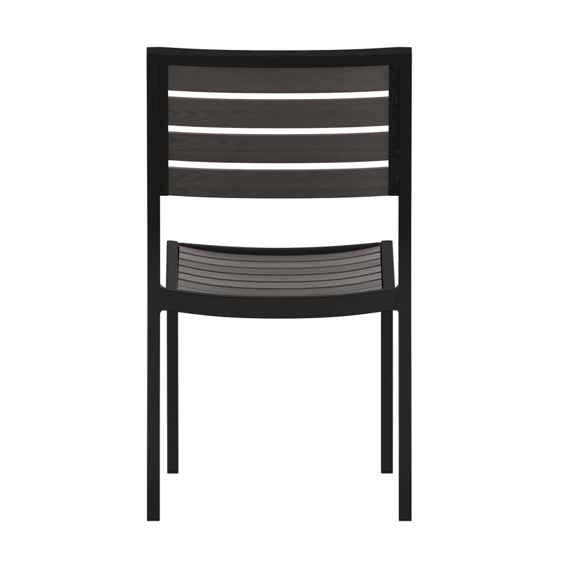 Lark Outdoor Stackable Side Chair with Gray Wash Faux Teak Poly Slats, Set of 2
