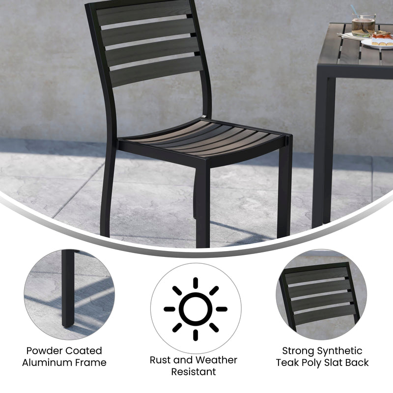 Lark Outdoor Stackable Side Chair with Gray Wash Faux Teak Poly Slats, Set of 2