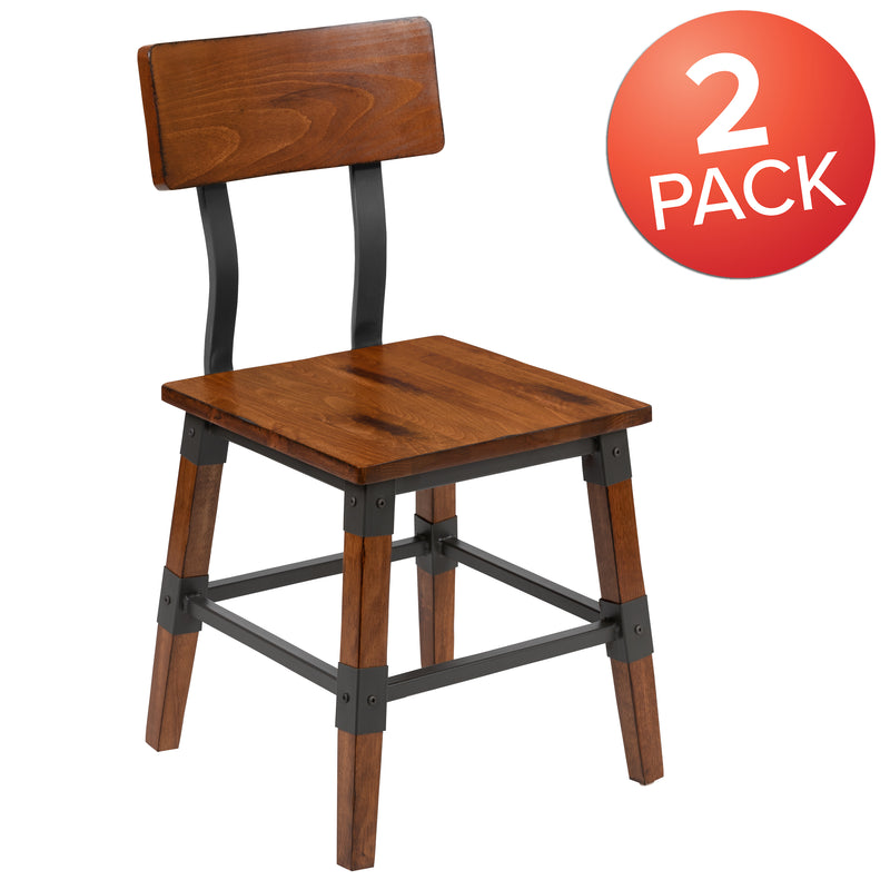 Jackson 2 Pack Rustic Antique Walnut Industrial Wood Dining Chair