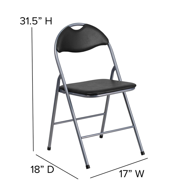 2 Pack HERCULES Series Black Vinyl Metal Folding Chair with Carrying Handle