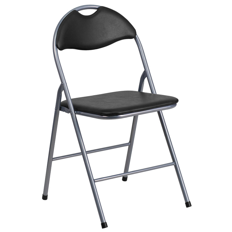 2 Pack HERCULES Series Black Vinyl Metal Folding Chair with Carrying Handle