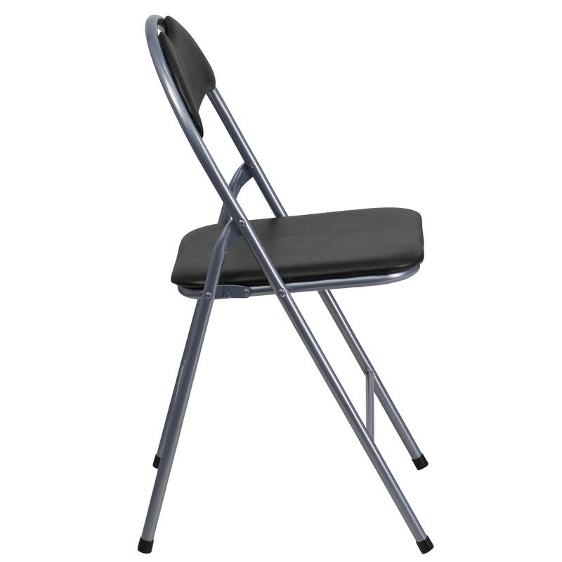 2 Pack HERCULES Series Black Vinyl Metal Folding Chair with Carrying Handle