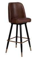 Swivel Metal Barstool with Brown Upholstered Seat and Black Frame with Gold Footrest for Indoor Use