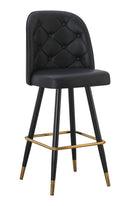 Swivel Metal Barstool with Black Tufted Seat and Black Frame with Gold Footrest for Indoor Use