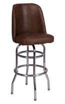 Swivel Metal Barstool with Brown Upholstered Seat and Chrome Frame for Indoor Use