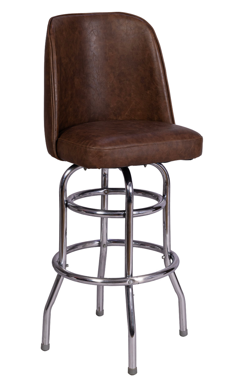 Swivel Metal Barstool with Brown Upholstered Seat and Chrome Frame for Indoor Use
