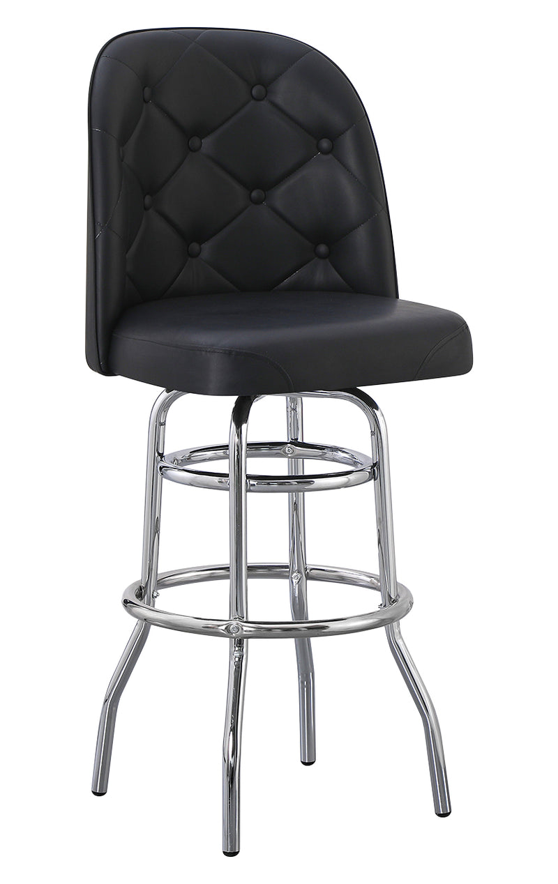 Swivel Metal Barstool with Black Tufted Seat and Chrome Frame for Indoor Use