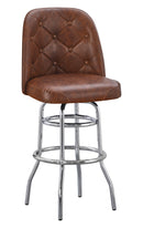 Swivel Metal Barstool with Brown Tufted Seat and Chrome Frame for Indoor Use