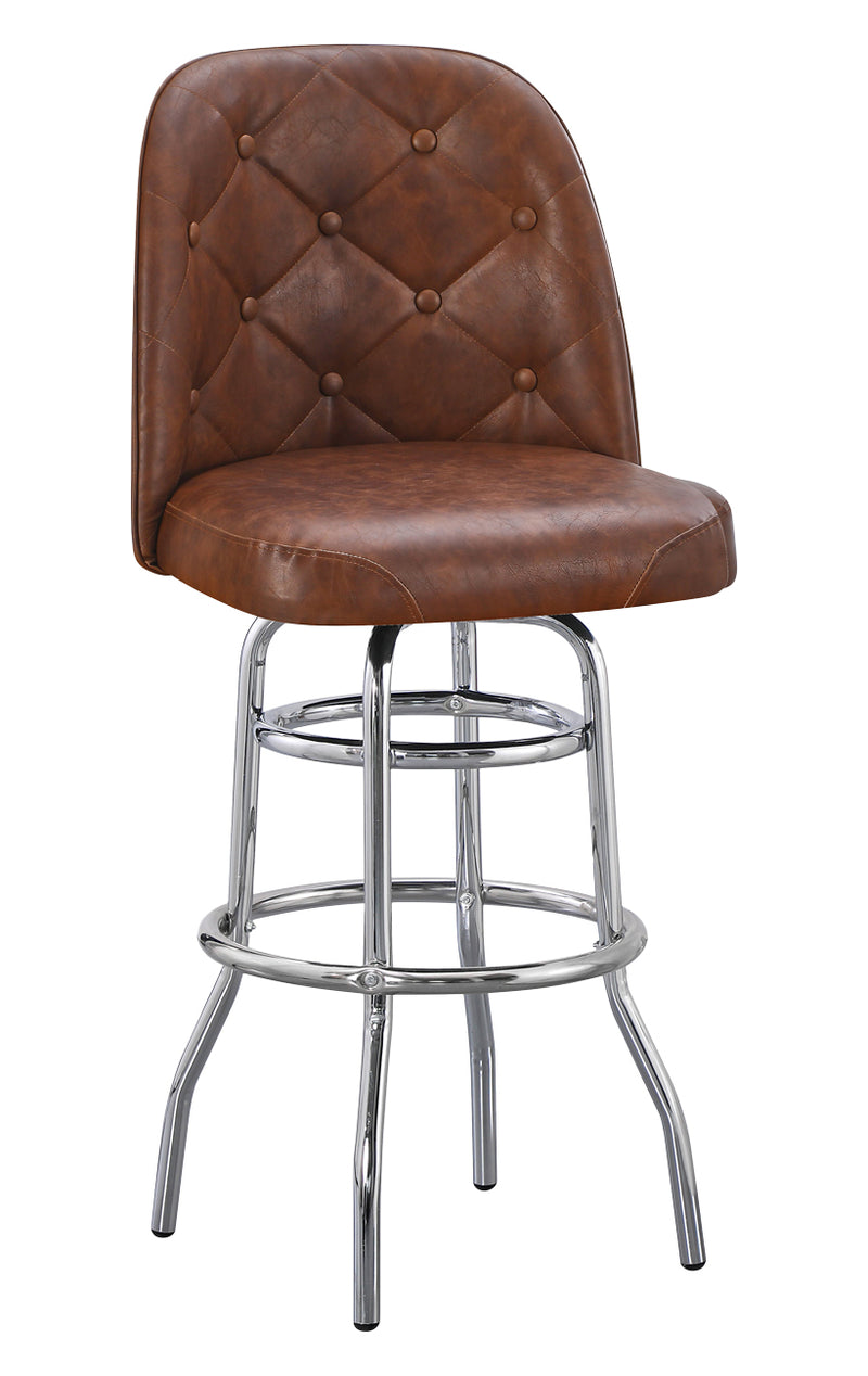 Swivel Metal Barstool with Brown Tufted Seat and Chrome Frame for Indoor Use