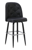 Swivel Metal Barstool with Black Tufted Seat and Black Square Frame with Chrome Footrest for Indoor Use