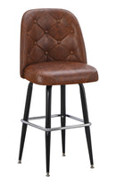 Swivel Metal Barstool with Brown Tufted Seat and Black Square Frame with Chrome Footrest for Indoor Use