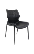 Sleek Metal Dining Chair with Textured Black Vinyl Backrest and Seat for Indoor Use