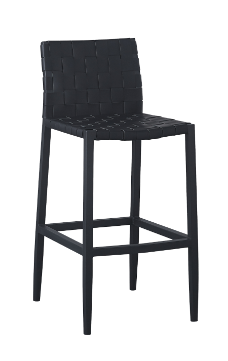 Metal Bar Stool w/ Vinyl Woven Seat & Back in Black